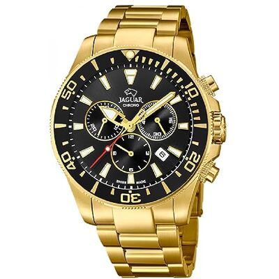 JAGUAR Herrklocka kronograf kvarts schweiziskt tillverkat stål guld J864/3, Negra., 43.5, armband JAGUAR Herrklocka kronograf kvarts schweiziskt tillverkat stål guld J864/3, Negra., 43.5, armband