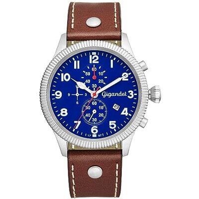 Gigandet Analog japansk kvartsurverk klocka för män med läderarmband AVG34-02, blå Gigandet Analog japansk kvartsurverk klocka för män med läderarmband AVG34-02, blå