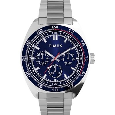 Timex herrklocka Trend, 45 mm, silverfärgat armband i rostfritt stål med blå urtavla och boett i silverfärg, TW2Y22700 Timex herrklocka Trend, 45 mm, silverfärgat armband i rostfritt stål med blå urtavla och boett i silverfärg, TW2Y22700