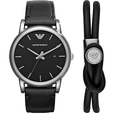 Giorgio Armani klocka för män, trehandsdatumrörelse, 41 mm rostfritt stålfodral med läderrem, AR80059 Giorgio Armani klocka för män, trehandsdatumrörelse, 41 mm rostfritt stålfodral med läderrem, AR80059