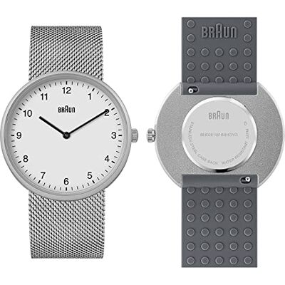 Braun 2-hand analog kvartsklocka med extra silikongummirem, snabbfrigörande fjäderstänger, 38 mm., Silver/grå, Klassisk Braun 2-hand analog kvartsklocka med extra silikongummirem, snabbfrigörande fjäderstänger, 38 mm., Silver/grå, Klassisk