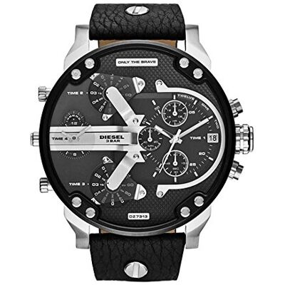 Diesel klocka för män Mr. Daddy 2.0, multifunktionsrörelse, 57 mm silver rostfritt stålfodral med läderrem, DZ7313 Diesel klocka för män Mr. Daddy 2.0, multifunktionsrörelse, 57 mm silver rostfritt stålfodral med läderrem, DZ7313
