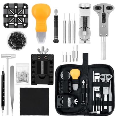 AiQInu Urmakarverktygsset 150 delar, klockverktyg batteribyte, klockverktyg set justerbar höljeöppnare pennuttryckare skruvmejsel, klockarmband klocka reparation verktygsset, svart AiQInu Urmakarverktygsset 150 delar, klockverktyg batteribyte, klockverktyg set justerbar höljeöppnare pennuttryckare skruvmejsel, klockarmband klocka reparation verktygsset, svart