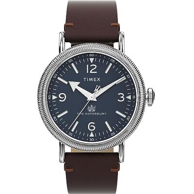 Timex Waterbury 40 mm herrklocka Brunt snabbfrigörande läderarmband i två delar, blå urtavla, silverfärgad boett TW2W20400 Timex Waterbury 40 mm herrklocka Brunt snabbfrigörande läderarmband i två delar, blå urtavla, silverfärgad boett TW2W20400
