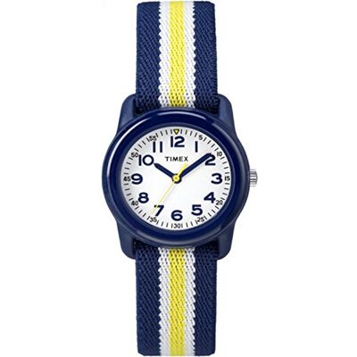 Timex TIME Maskiner 29 mm blå/gul rand elastiskt tyg barnklocka, blått/gult, Childrens, armband Timex TIME Maskiner 29 mm blå/gul rand elastiskt tyg barnklocka, blått/gult, Childrens, armband