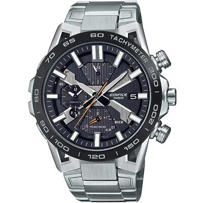 Casio Reloj Solar Hombre 55.60mm con dial Analógico Negro y Correa de Pulsera de Metal Plata EQB-2000DB-1AER Casio Reloj Solar Hombre 55.60mm con dial Analógico Negro y Correa de Pulsera de Metal Plata EQB-2000DB-1AER