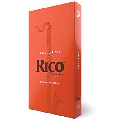 Rico D'Addario Woodwinds – Bass Clarinet Reeds – Vass för basklarinetter – tillverkad för nybörjare, studenter, lärare – styrka 2,5, paket med 25 Rico D'Addario Woodwinds – Bass Clarinet Reeds – Vass för basklarinetter – tillverkad för nybörjare, studenter, lärare – styrka 2,5, paket med 25