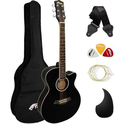 Tiger Akustisk gitarr i 3/4 – stålsträngad akustisk gitarr för åldrarna 12+ med väska, rem, reservsträngar och plektrum – svart Tiger Akustisk gitarr i 3/4 – stålsträngad akustisk gitarr för åldrarna 12+ med väska, rem, reservsträngar och plektrum – svart