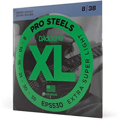 D'Addario gitarrsträngar – ProSteels elgitarrsträngar – runt sår – ljusare, crunchier, ökad hållbarhet – EPS530 – extra superlätt, 8-38 D'Addario gitarrsträngar – ProSteels elgitarrsträngar – runt sår – ljusare, crunchier, ökad hållbarhet – EPS530 – extra superlätt, 8-38