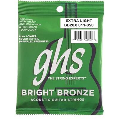 GHS Strings GHS BRIGHT BRONZE strängset för akustisk gitarr – BB20X – extra ljus – 011/050 GHS Strings GHS BRIGHT BRONZE strängset för akustisk gitarr – BB20X – extra ljus – 011/050