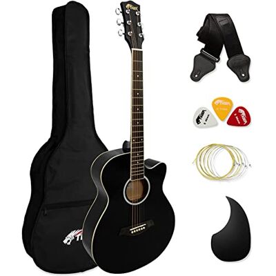 Tiger Akustisk gitarr för nybörjare – svart Inkl. Gigbag, rem och ersättningssträngar, perfekt komplett set för nybörjare och första stegen Tiger Akustisk gitarr för nybörjare – svart Inkl. Gigbag, rem och ersättningssträngar, perfekt komplett set för nybörjare och första stegen