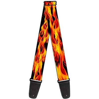 Buckle-Down Spänne ner gitarrrem flammor levande svart/orange, 5 cm bred – 79–54 tum längd Buckle-Down Spänne ner gitarrrem flammor levande svart/orange, 5 cm bred – 79–54 tum längd