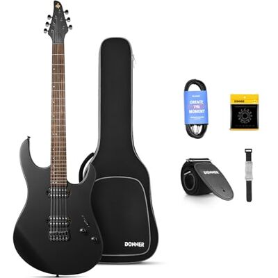 Donner Solid body-elgitarr, DMT-100 39 tums elgitarr i metall byggsats med H-H pickups, väska, strängar, rem, kabel, strängdämpare för rockmusikälskare (svart) Donner Solid body-elgitarr, DMT-100 39 tums elgitarr i metall byggsats med H-H pickups, väska, strängar, rem, kabel, strängdämpare för rockmusikälskare (svart)