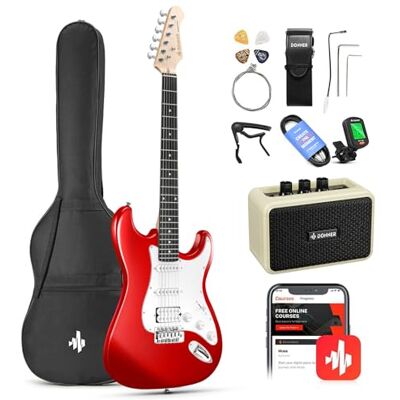 Donner 39 tums elgitarr nybörjarkit röd fullstorlek startpaket HSS plocka upp med alla tillbehör amp online lektionsväska tuner capo rem sträng amp kabelplektrum DST-100R Donner 39 tums elgitarr nybörjarkit röd fullstorlek startpaket HSS plocka upp med alla tillbehör amp online lektionsväska tuner capo rem sträng amp kabelplektrum DST-100R
