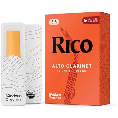 Rico D'Addario Woodwinds – Alto klarinettrör – rörblad för klarinett – tillverkad för nybörjare, studenter, lärare – styrka 3,5, paket med 10 Rico D'Addario Woodwinds – Alto klarinettrör – rörblad för klarinett – tillverkad för nybörjare, studenter, lärare – styrka 3,5, paket med 10