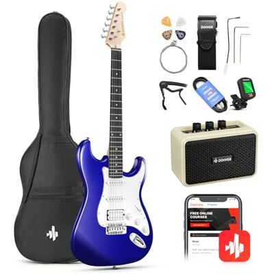 Donner 39 tums elgitarr nybörjarkit full storlek lila safir blå HSS pickup startpaket med Amp online lektionsväska tuner capo rem sträng kabel plektrum DST-100L Donner 39 tums elgitarr nybörjarkit full storlek lila safir blå HSS pickup startpaket med Amp online lektionsväska tuner capo rem sträng kabel plektrum DST-100L