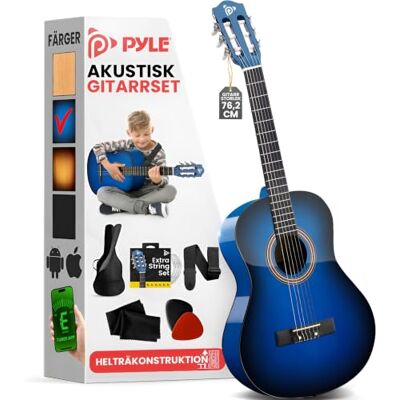 Pyle Nybörjare 36 tum klassisk akustisk gitarr – 3/4 juniorstorlek 6 sträng lindträ gitarr med spelväska, tuner, nylonsträngar, plektrum, rem, för nybörjare, vuxna PGACLS82BLU (Blue Burst) blå Pyle Nybörjare 36 tum klassisk akustisk gitarr – 3/4 juniorstorlek 6 sträng lindträ gitarr med spelväska, tuner, nylonsträngar, plektrum, rem, för nybörjare, vuxna PGACLS82BLU (Blue Burst) blå