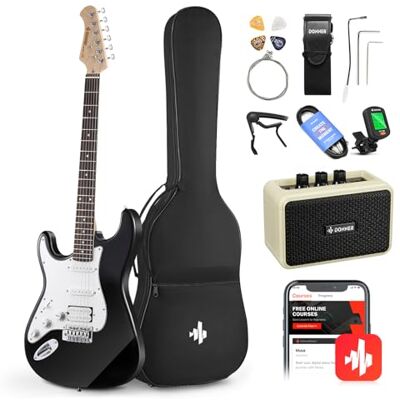 Donner 39 tum vänsterhänt elgitarrsats solid kropp svart vänsterhänt nybörjaruppsättning full storlek med förstärkare online lektionsväska digital tuner capo rem sträng kabel plektrum DST-100BL Donner 39 tum vänsterhänt elgitarrsats solid kropp svart vänsterhänt nybörjaruppsättning full storlek med förstärkare online lektionsväska digital tuner capo rem sträng kabel plektrum DST-100BL