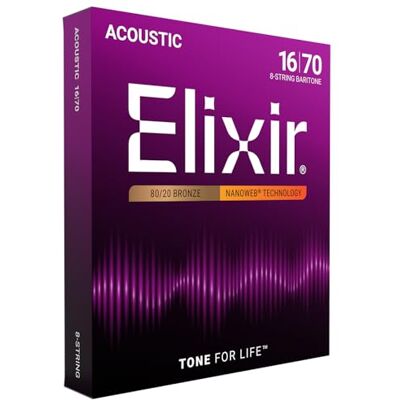 Elixir ® Strängar 80/20 brons 8-strängar akustiska gitarrsträngar med NANOWEB®-beläggning, barytone (.016-.070) Elixir ® Strängar 80/20 brons 8-strängar akustiska gitarrsträngar med NANOWEB®-beläggning, barytone (.016-.070)