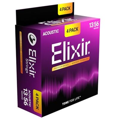 Elixir ® Strings Fosforbrons Akustiska Gitarrsträngar med NANOWEB® Teknologi, Medium (.013-.056) Amazon Exclusive 4 Pack Elixir ® Strings Fosforbrons Akustiska Gitarrsträngar med NANOWEB® Teknologi, Medium (.013-.056) Amazon Exclusive 4 Pack