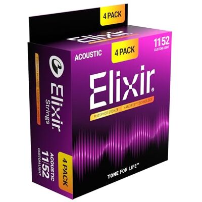 Elixir ® Strings Fosforbrons Akustiska Gitarrsträngar med NANOWEB® Teknologi, Custom Light (.011-.052) Amazon Exclusive 4 Pack Elixir ® Strings Fosforbrons Akustiska Gitarrsträngar med NANOWEB® Teknologi, Custom Light (.011-.052) Amazon Exclusive 4 Pack