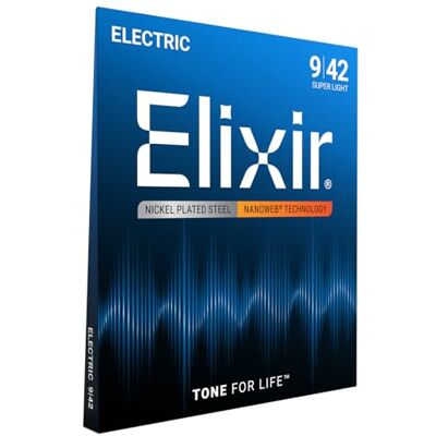 Elixir -strängar – nickelpläterat stål, elgitarrsträngar med Nanoweb-beläggning – strängar för elgitarr – superlätta (.009-.042) Elixir -strängar – nickelpläterat stål, elgitarrsträngar med Nanoweb-beläggning – strängar för elgitarr – superlätta (.009-.042)