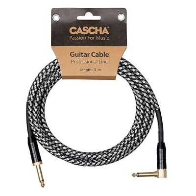 CASCHA Professional Line gitarrkabel, Angled, tweed svart, 3 m CASCHA Professional Line gitarrkabel, Angled, tweed svart, 3 m