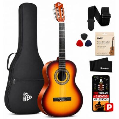 Pyle Nybörjare Akustisk Gitarr Set, 3/4 Juniorstorlek Helträ-Instrument för Barn, Vuxna, 36" Briljant Blank Pyle Nybörjare Akustisk Gitarr Set, 3/4 Juniorstorlek Helträ-Instrument för Barn, Vuxna, 36" Briljant Blank
