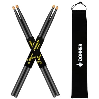 Donner Åska 5A Drumsticks svart klassiskt lönnträ 2 par med ficka Donner Åska 5A Drumsticks svart klassiskt lönnträ 2 par med ficka