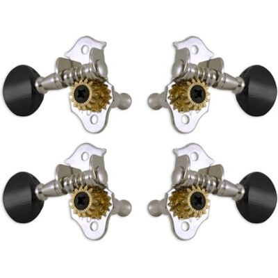 Grover 9CB Sta-Tite Geared Ukulele Pegs med svart knapp – 4 st. Krom Grover 9CB Sta-Tite Geared Ukulele Pegs med svart knapp – 4 st. Krom