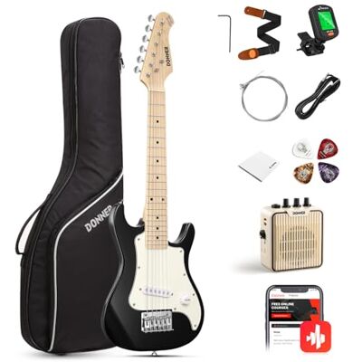 Donner Åska Elgitarr set nybörjare junior kit ST-stil 90 cm minigitarrer premiumpaket med förstärkare, stämapparat, kapodaster, väska, rem, sträng, kabel (DSJ-100, svart) Donner Åska Elgitarr set nybörjare junior kit ST-stil 90 cm minigitarrer premiumpaket med förstärkare, stämapparat, kapodaster, väska, rem, sträng, kabel (DSJ-100, svart)