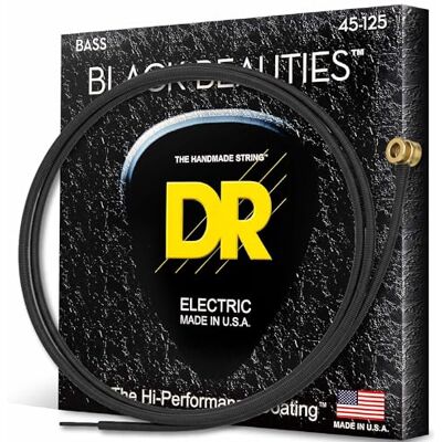DR Strings DR BKB5-45 strängar BLACK BEAUTIES™ – svartfärgade bassträngar: 5-strängad medium 45-125 DR Strings DR BKB5-45 strängar BLACK BEAUTIES™ – svartfärgade bassträngar: 5-strängad medium 45-125