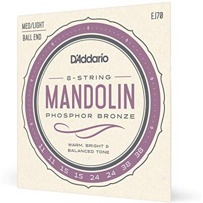 D'Addario EJ70 fosfor brons medium ljus (.011-.038) mandolinsträngar med kulände D'Addario EJ70 fosfor brons medium ljus (.011-.038) mandolinsträngar med kulände