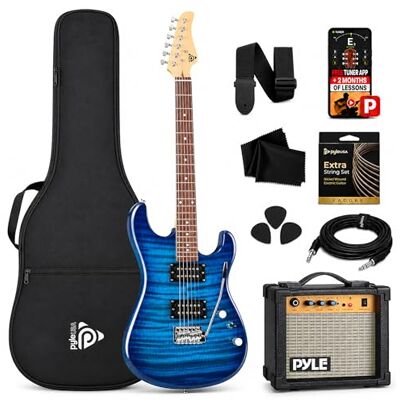 Pyle Electric Guitar and Amp Kit Full Size Instrument med Humbucker Pickups Bundle Beginner Starter Package inkluderar förstärkare, fodral, rem, tuner, val, stringtrosor, kabel, Tremolo (blå) Pyle Electric Guitar and Amp Kit Full Size Instrument med Humbucker Pickups Bundle Beginner Starter Package inkluderar förstärkare, fodral, rem, tuner, val, stringtrosor, kabel, Tremolo (blå)