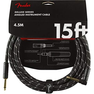 Fender DELUXE 15' ANGL INST CABLE BTWD 99% syrafri köpare, 24-karats vergulde 1/4" jackpluggen, svart tweed, gitarkabel, ruisarm, hållbar Fender DELUXE 15' ANGL INST CABLE BTWD 99% syrafri köpare, 24-karats vergulde 1/4" jackpluggen, svart tweed, gitarkabel, ruisarm, hållbar