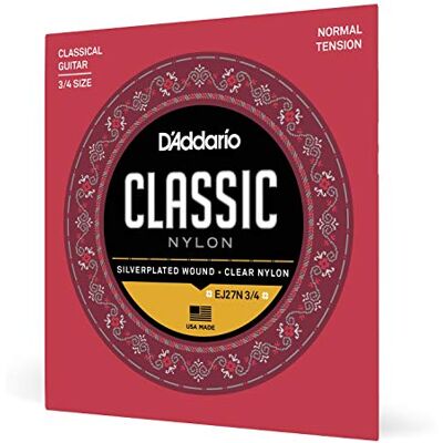 D'Addario Klassiska Gitarrsträngar i Nylon EJ27N 3/4 Storlek Pläterad Wrap, Nylonkärna, Klara Studentnylondiskanter Normal Spänning D'Addario Klassiska Gitarrsträngar i Nylon EJ27N 3/4 Storlek Pläterad Wrap, Nylonkärna, Klara Studentnylondiskanter Normal Spänning