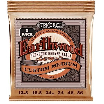 Ernie Ball Earthwood anpassade medium akustiska gitarrsträngar i fosforbrons, 3-pack, tjocklek 12,5-56 (P03543) Ernie Ball Earthwood anpassade medium akustiska gitarrsträngar i fosforbrons, 3-pack, tjocklek 12,5-56 (P03543)