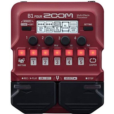 Zoom B1 FOUR Kompakt Multi-effektpedal för bas med looper, trummaskin, 70 effekter och stämapparat för live & inspelning, scen & studio, röd Zoom B1 FOUR Kompakt Multi-effektpedal för bas med looper, trummaskin, 70 effekter och stämapparat för live & inspelning, scen & studio, röd
