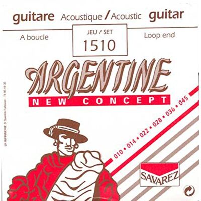 Savarez -strängar för akustisk gitarr, Argentine-set 1510 Extra Light .010-.045w med ögla för Gypsy Jazz/Manouche/Maccaferri-gitarrer (mensur 670mm) Savarez -strängar för akustisk gitarr, Argentine-set 1510 Extra Light .010-.045w med ögla för Gypsy Jazz/Manouche/Maccaferri-gitarrer (mensur 670mm)