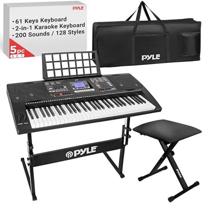 Pyle 61 tangenter 2 i 1 spela och sjung längs bärbart elektroniskt pianotangentbord med väderbeständig fodral, tangentbordspall och tangentbordsstativ, svart Pyle 61 tangenter 2 i 1 spela och sjung längs bärbart elektroniskt pianotangentbord med väderbeständig fodral, tangentbordspall och tangentbordsstativ, svart