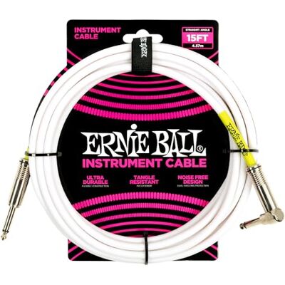 Ernie Ball 15' rak/vinkel instrumentkabel – vit Ernie Ball 15' rak/vinkel instrumentkabel – vit