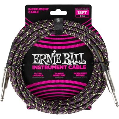 Ernie Ball Braided Instrument Cable Straight/Straight 18ft Purple Python Ernie Ball Braided Instrument Cable Straight/Straight 18ft Purple Python