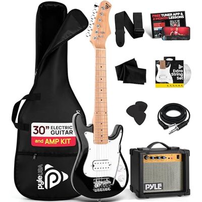 Pyle elgitarr, elgitarr- w/Amp, gitarrset, liten storlek-76 cm/30 tum, 2 månaders gratis lektioner, 10 W förstärkare, spelväska, tuner, extra strängar, plektrum, höger, vit Pyle elgitarr, elgitarr- w/Amp, gitarrset, liten storlek-76 cm/30 tum, 2 månaders gratis lektioner, 10 W förstärkare, spelväska, tuner, extra strängar, plektrum, höger, vit