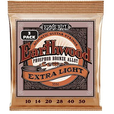 Ernie Ball Earthwood extra lätt fosforbrons akustiska gitarrsträngar 3-pack 10-50 Gauge Ernie Ball Earthwood extra lätt fosforbrons akustiska gitarrsträngar 3-pack 10-50 Gauge