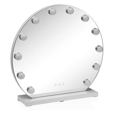 Versa rund spegel med 12 LED-lampor och stativ storlek (H x B x D) 50 x 5 x 50 cm, vit Versa rund spegel med 12 LED-lampor och stativ storlek (H x B x D) 50 x 5 x 50 cm, vit