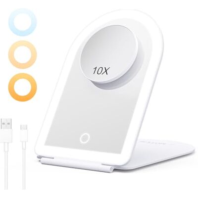 BESTOPE PRO Upplyst sminkspegel med 3 färgtemperaturer, 10 x förstoring och USB-C-laddning – bärbar, 1 500 mAh batteri, 3 h drifttid vit BESTOPE PRO Upplyst sminkspegel med 3 färgtemperaturer, 10 x förstoring och USB-C-laddning – bärbar, 1 500 mAh batteri, 3 h drifttid vit