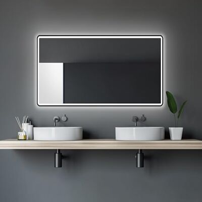 Talos Black Moon LED badrumsspegel 120 x 70 cm – badrumsspegel med utbytbar belysning – fuktsäker tack vare aluminiumram – ljusfärg neutral vit Talos Black Moon LED badrumsspegel 120 x 70 cm – badrumsspegel med utbytbar belysning – fuktsäker tack vare aluminiumram – ljusfärg neutral vit