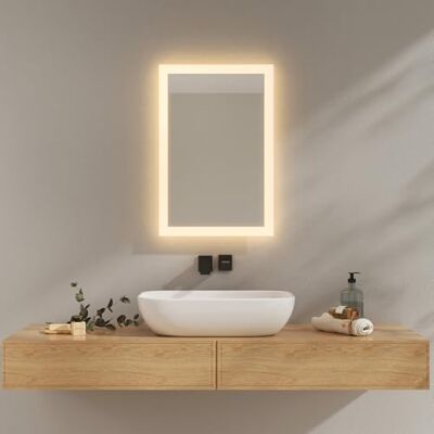 EMKE Badrumsspegel med LED-ljus, 40 x 60 cm, LED 3 000 K varmvit badrumsspegel, väggströmbrytare, vertikal/horisontell installation, IP44 explosionsspegel, energibesparande, LED-spegel EMKE Badrumsspegel med LED-ljus, 40 x 60 cm, LED 3 000 K varmvit badrumsspegel, väggströmbrytare, vertikal/horisontell installation, IP44 explosionsspegel, energibesparande, LED-spegel