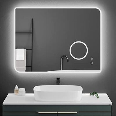 Meerveil Badrumsspegel med belysning, LED badrumsspegel med pekbrytare 3 x förstoring och anti-dimma, 3 ljusfärger dimbar för badrum, 80 x 60 cm (3 000 K–6500 K) Meerveil Badrumsspegel med belysning, LED badrumsspegel med pekbrytare 3 x förstoring och anti-dimma, 3 ljusfärger dimbar för badrum, 80 x 60 cm (3 000 K–6500 K)