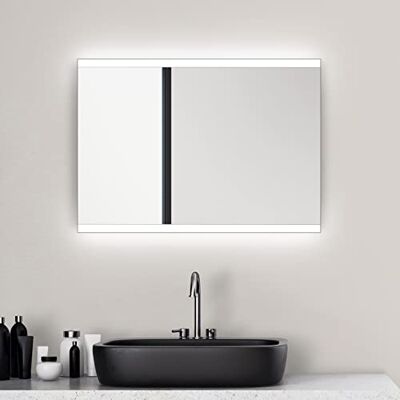 Talos Badrumsspegel med loftbelysning – 50 x 70 cm – horisontell och vertikal upphängning – aluminiumram – vippströmbrytare Talos Badrumsspegel med loftbelysning – 50 x 70 cm – horisontell och vertikal upphängning – aluminiumram – vippströmbrytare